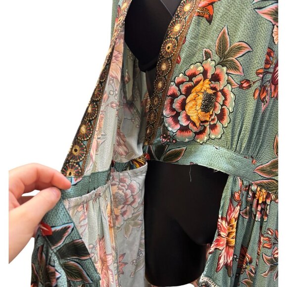 Farm For Anthropologie Wrap Dress Teal Multi XL - Picture 8 of 9